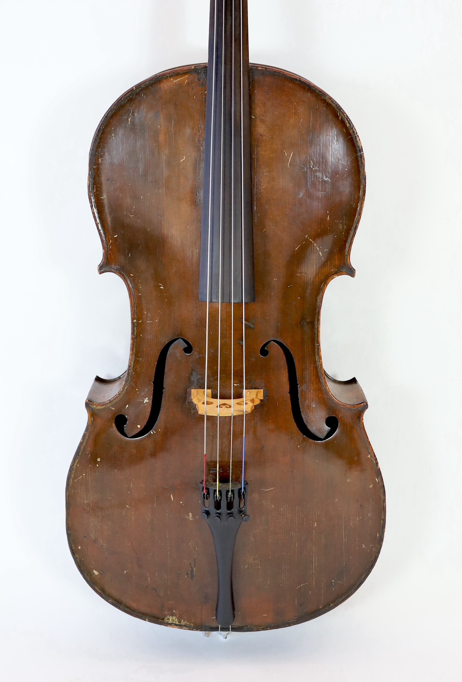 A 19th century Saxon cello, length of back 72.5 cm, soft case